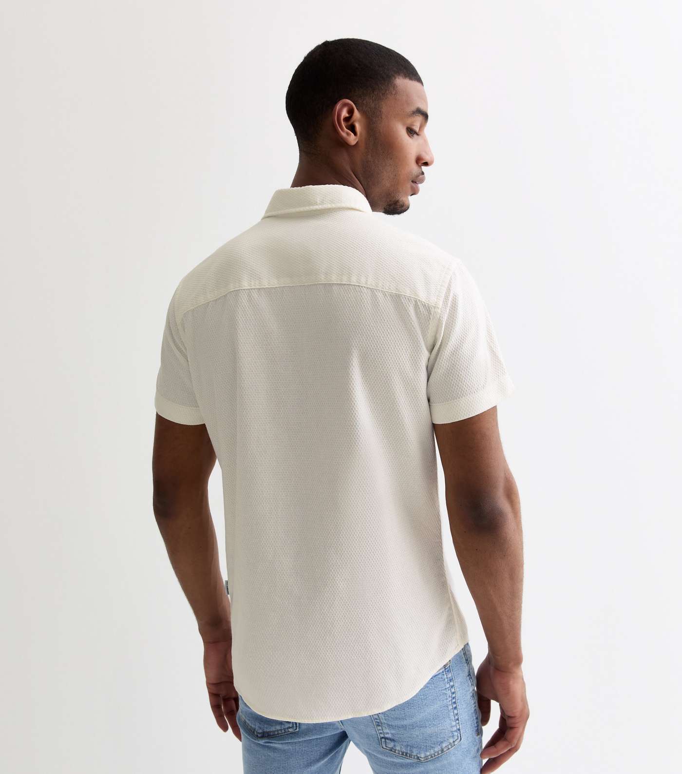 Jack & Jones Off White Textured Short Sleeve Shirt  Image 4