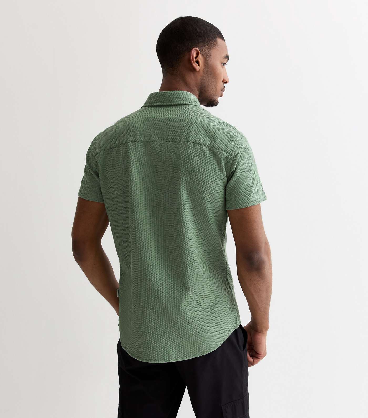 Jack & Jones Olive Textured Short Sleeve Shirt  Image 4