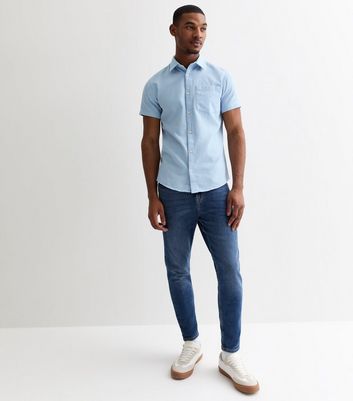 Men's Jack & Jones Blue Textured Short Sleeve Shirt New Look