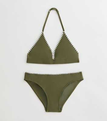 Girls Khaki Blanket Stitch Bikini Set