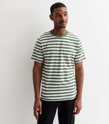 Men's Jack & Jones Green Stripe T-Shirt New Look