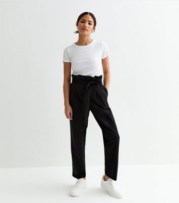 Petite Black Paperbag Trousers New Look