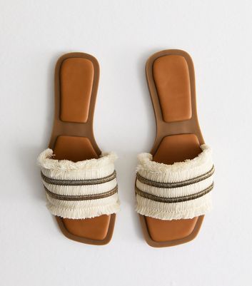Truffle Off White Fringe Sliders New Look