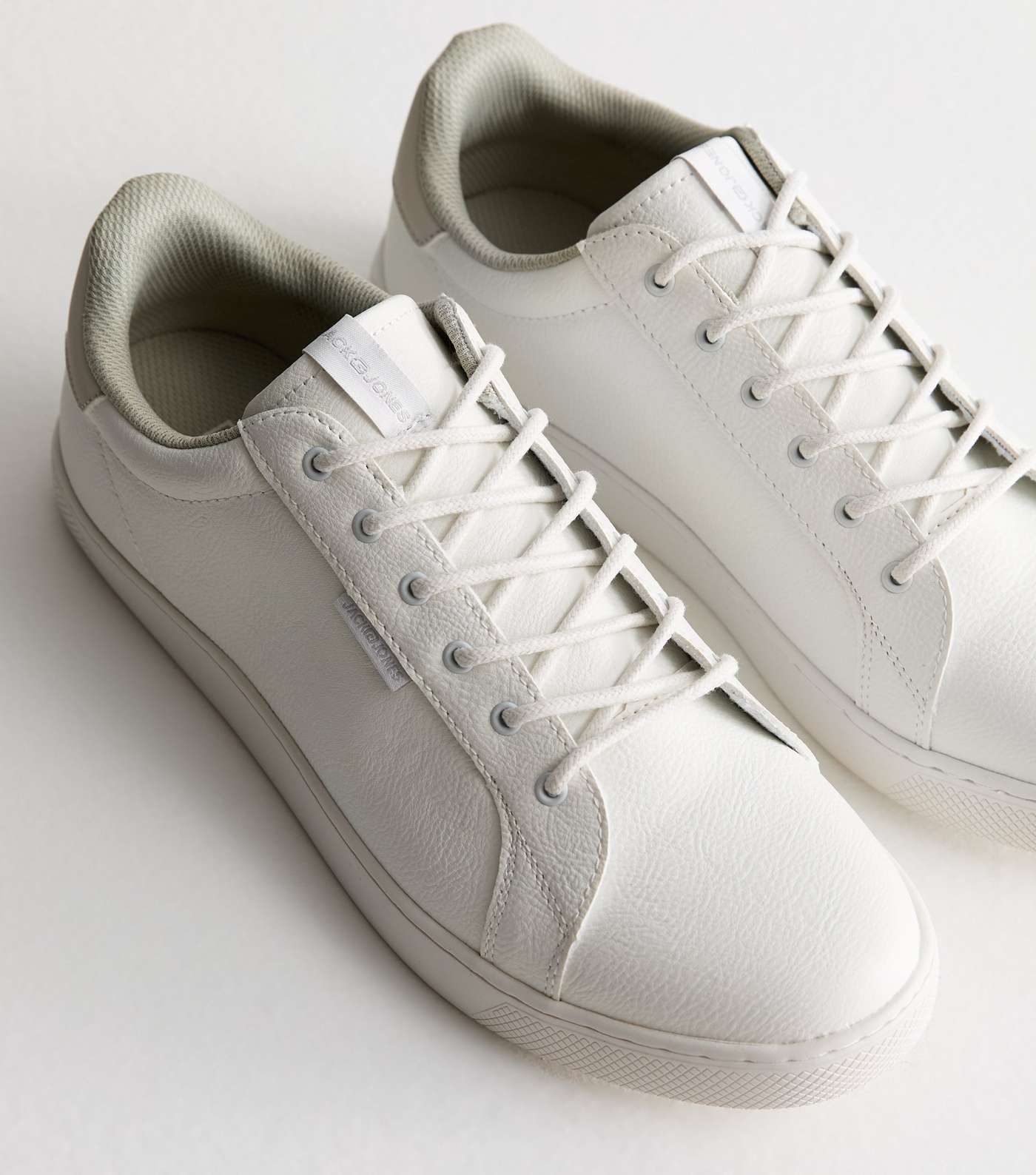 Jack & Jones White Leather-Look Lace Up Trainers Image 2