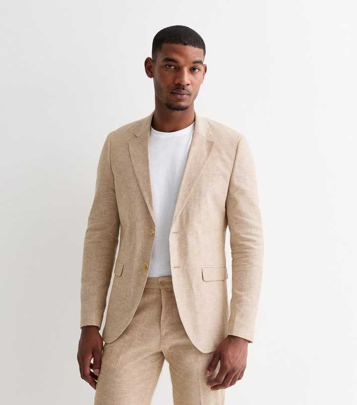 Jack Jones Cream Slim Linen Blend Blazer