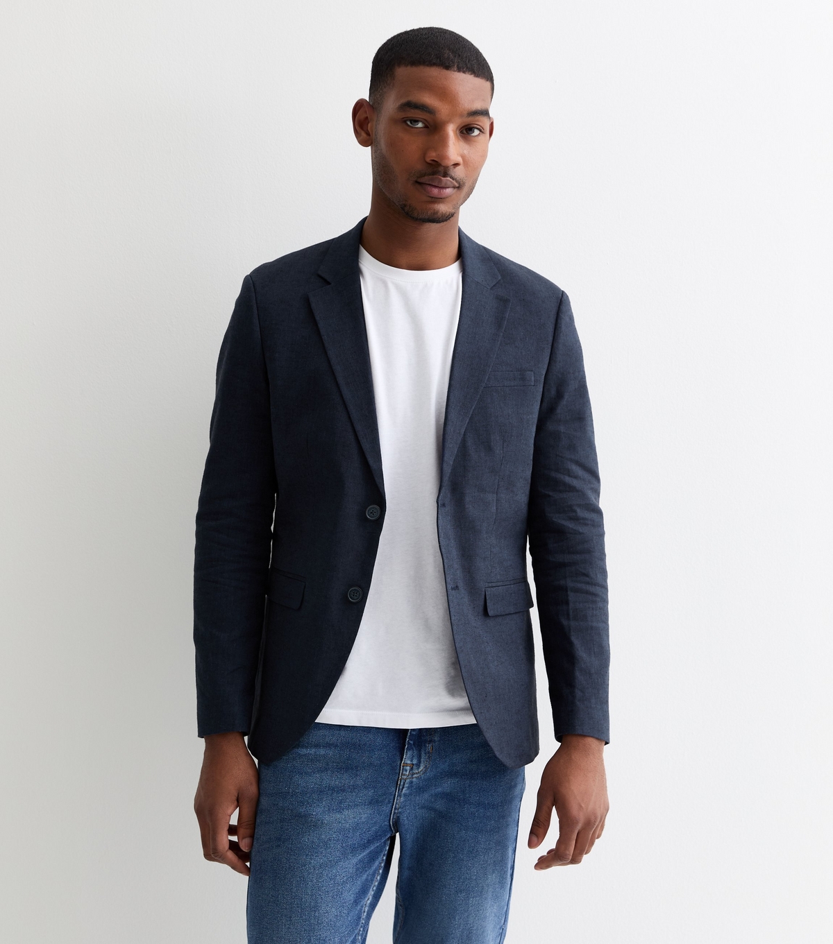 Men's Navy Slim Linen Blend Blazer Jack & Jones New Look