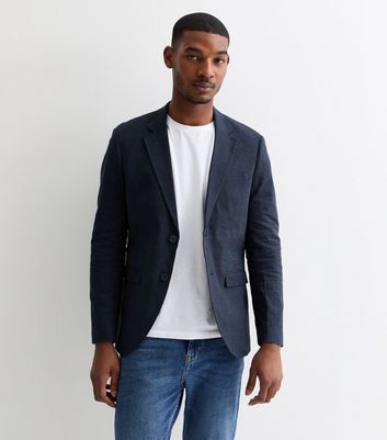 Jack Jones Navy Slim Linen Blend Blazer New Look