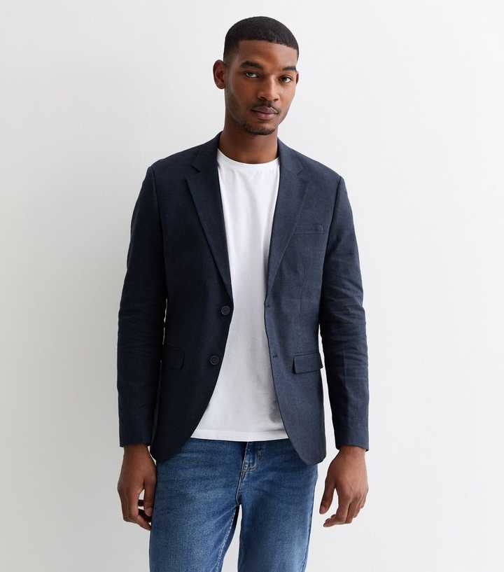 Jack & Jones Navy Slim Linen Blend Blazer