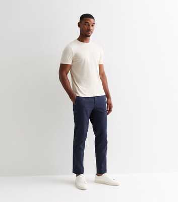 Jack & Jones Navy Linen-Blend Slim-Fit Trousers