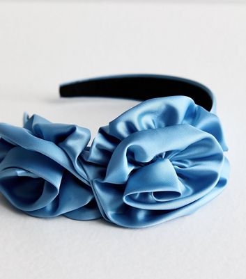 Blue Satin Flower Headband New Look