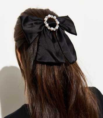 Black Satin Diamanté Bow Hair Slide