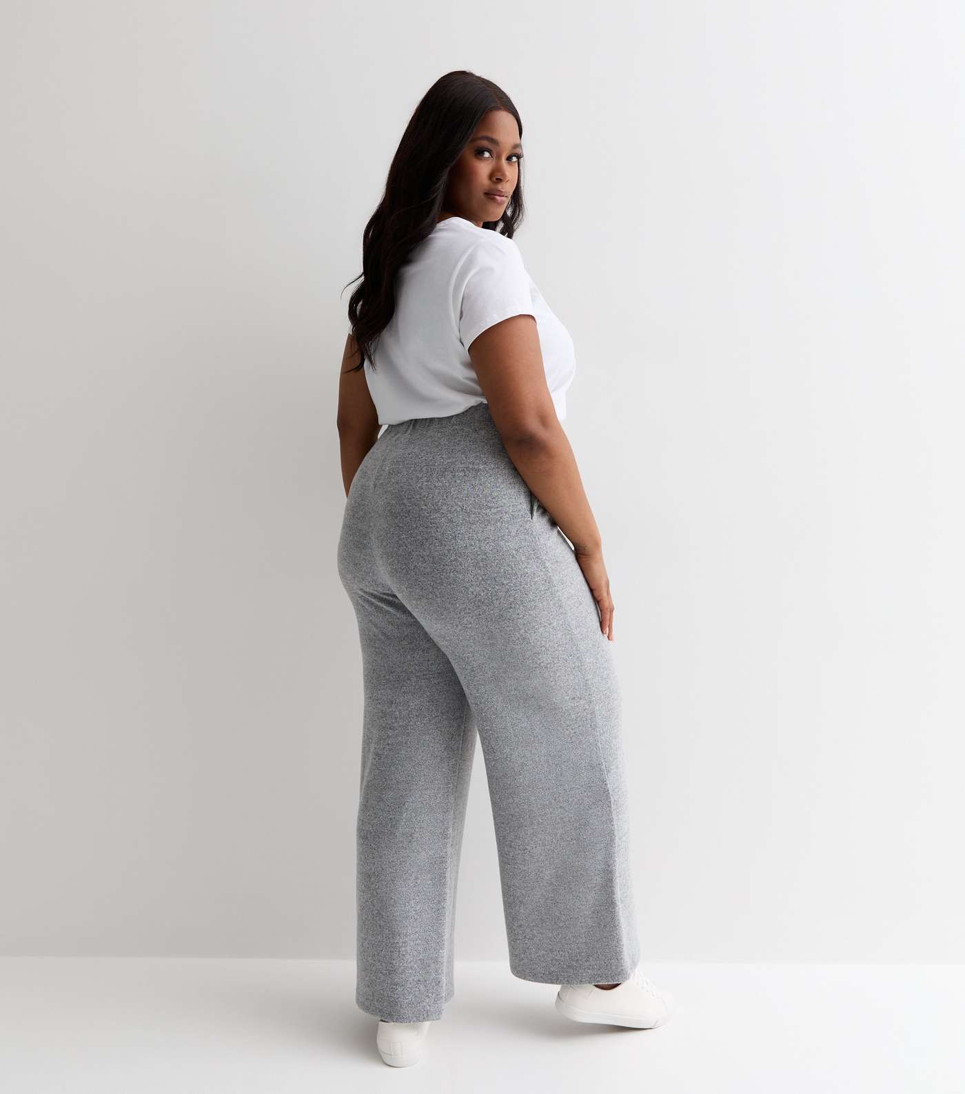Curves Grey Brushed Knit Trousers Image 4