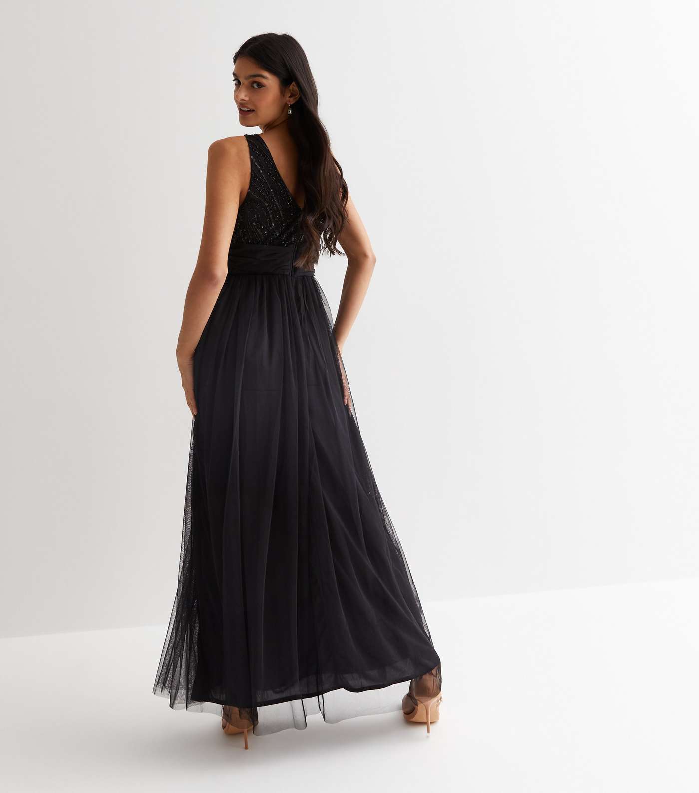 Gini London Black Sequin V Neck Maxi Dress Image 4