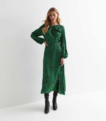 Gini London Green Animal Print Twist Midi Dress