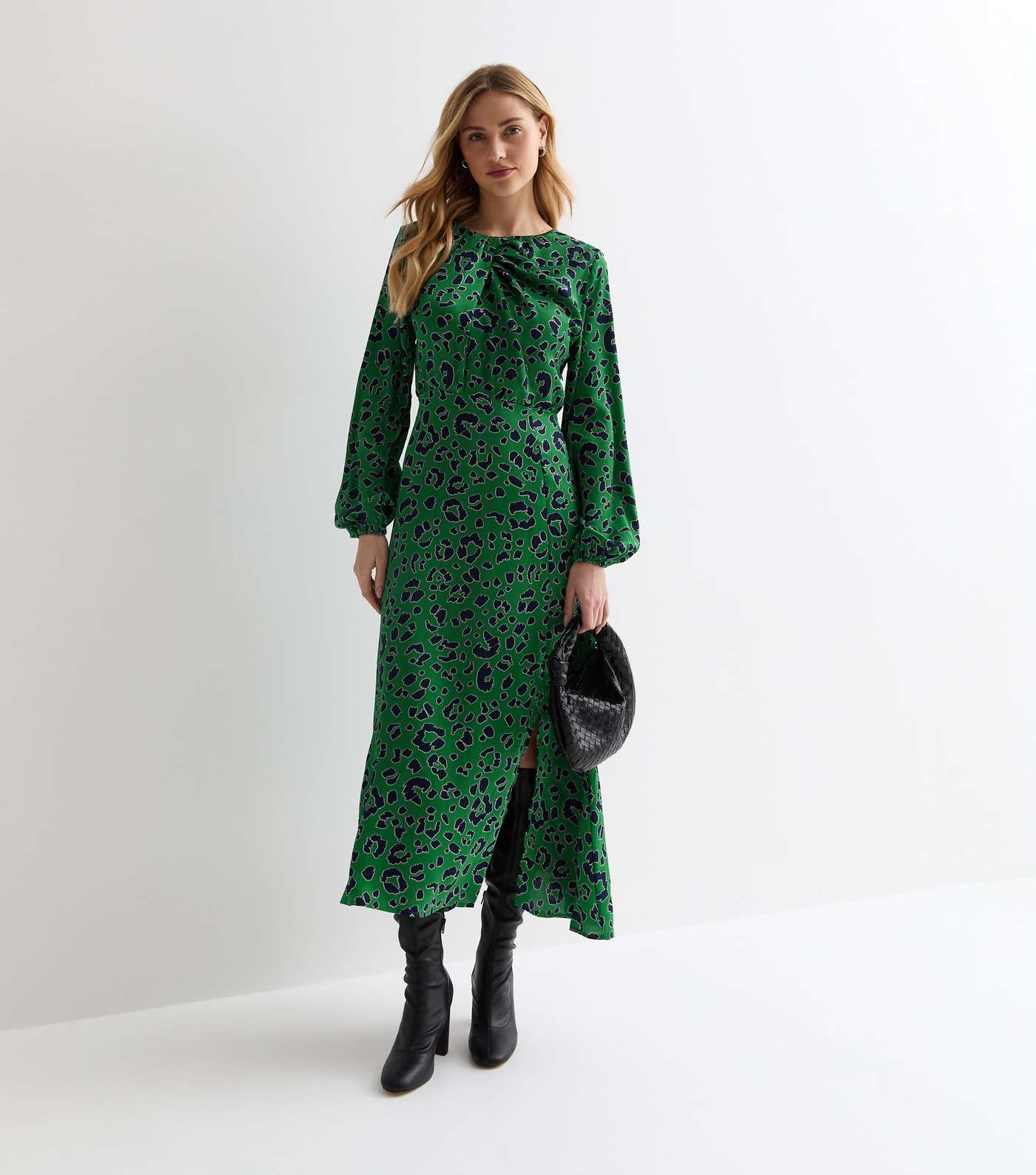 Gini London Green Animal Print Twist Midi Dress Image 3
