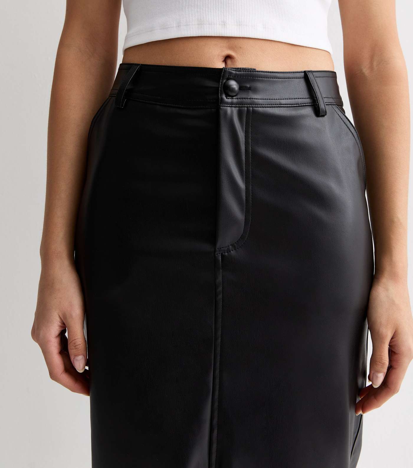 Gini London Black Leather-Look Split Hem Midi Skirt Image 3