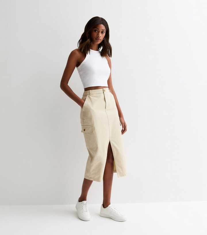 Gini London Stone Cargo Midi Skirt 