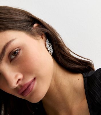 Crystal Diamante Leaf Earrings New Look