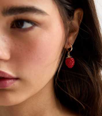 Red Diamante Strawberry Drop Earrings 