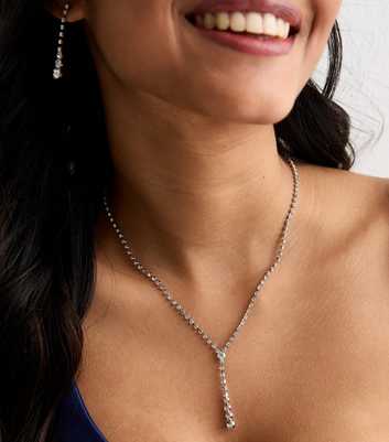 Silver Tone Diamanté Circle Necklace and Earrings Set