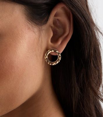 Gold Texture Open Circle Stud Earrings | New Look