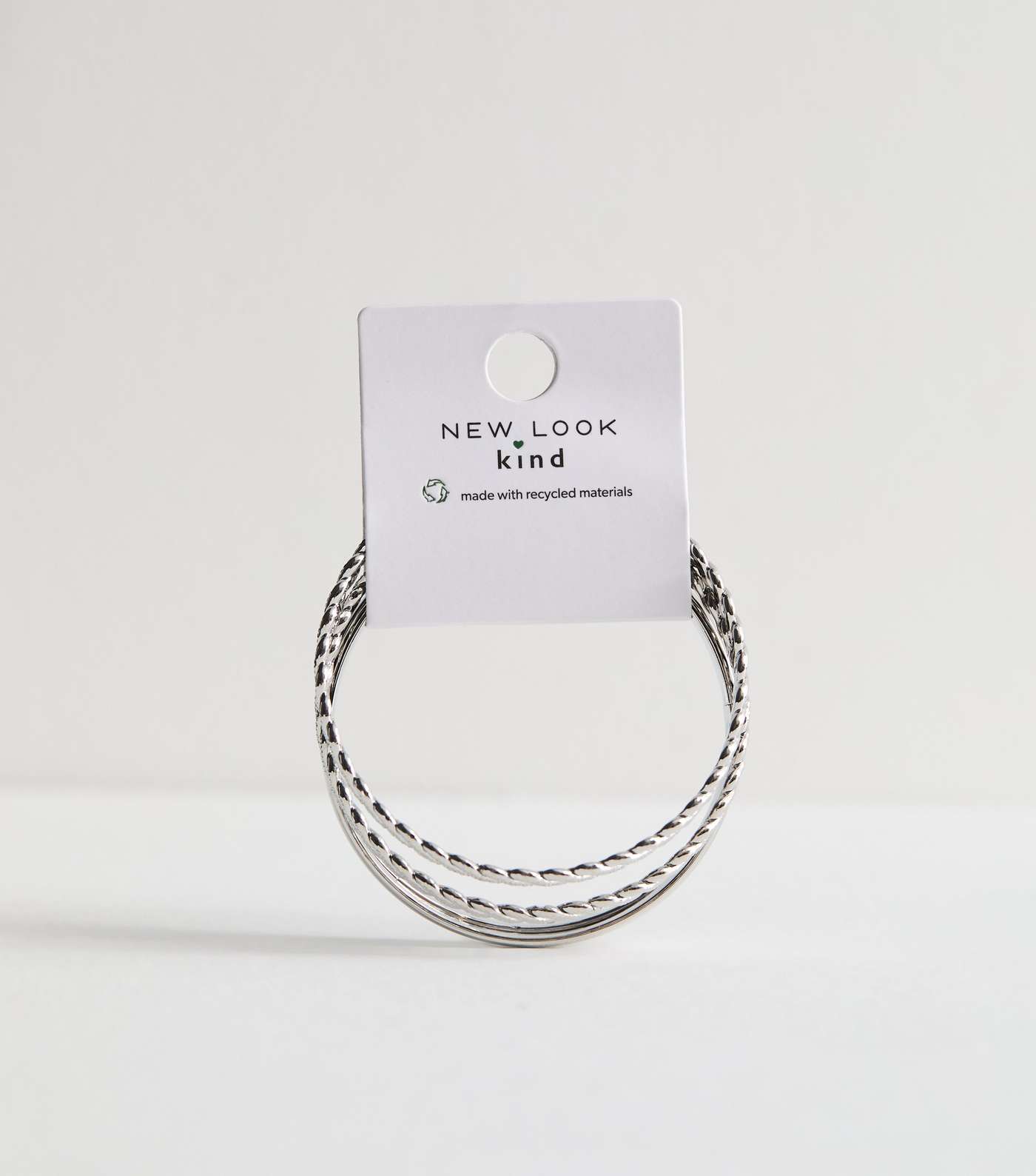 4 Pack Silver Twisted and Plain Bangles Image 3