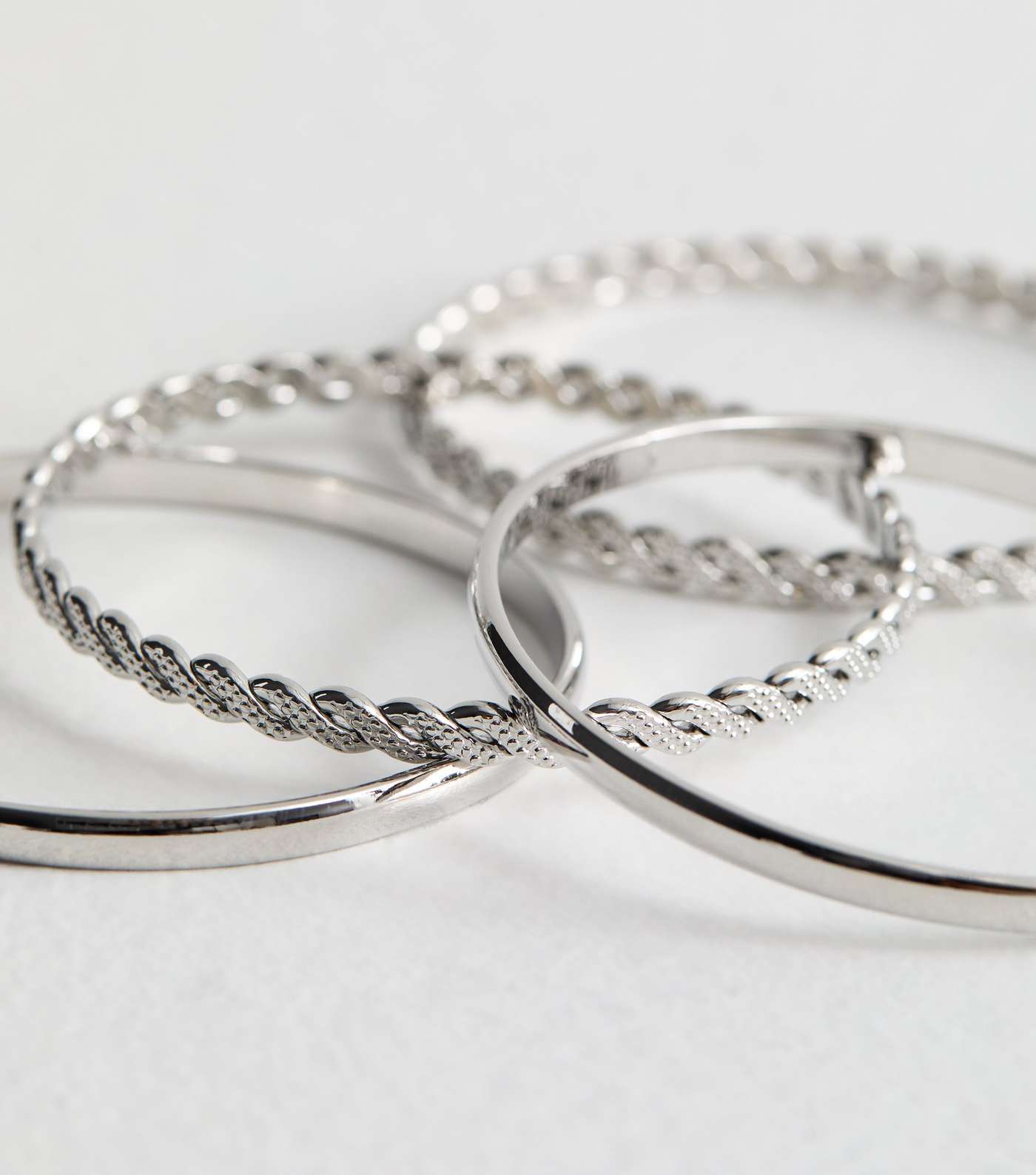 4 Pack Silver Twisted and Plain Bangles Image 5