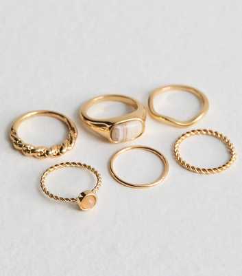 6 Pack Gold Mixed Faux Semi Precious Stone Rings