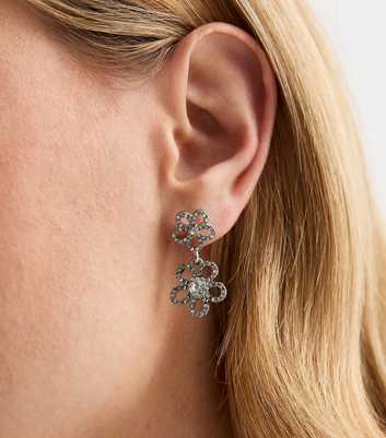 Crystal Diamanté Double Flower Charm Earrings