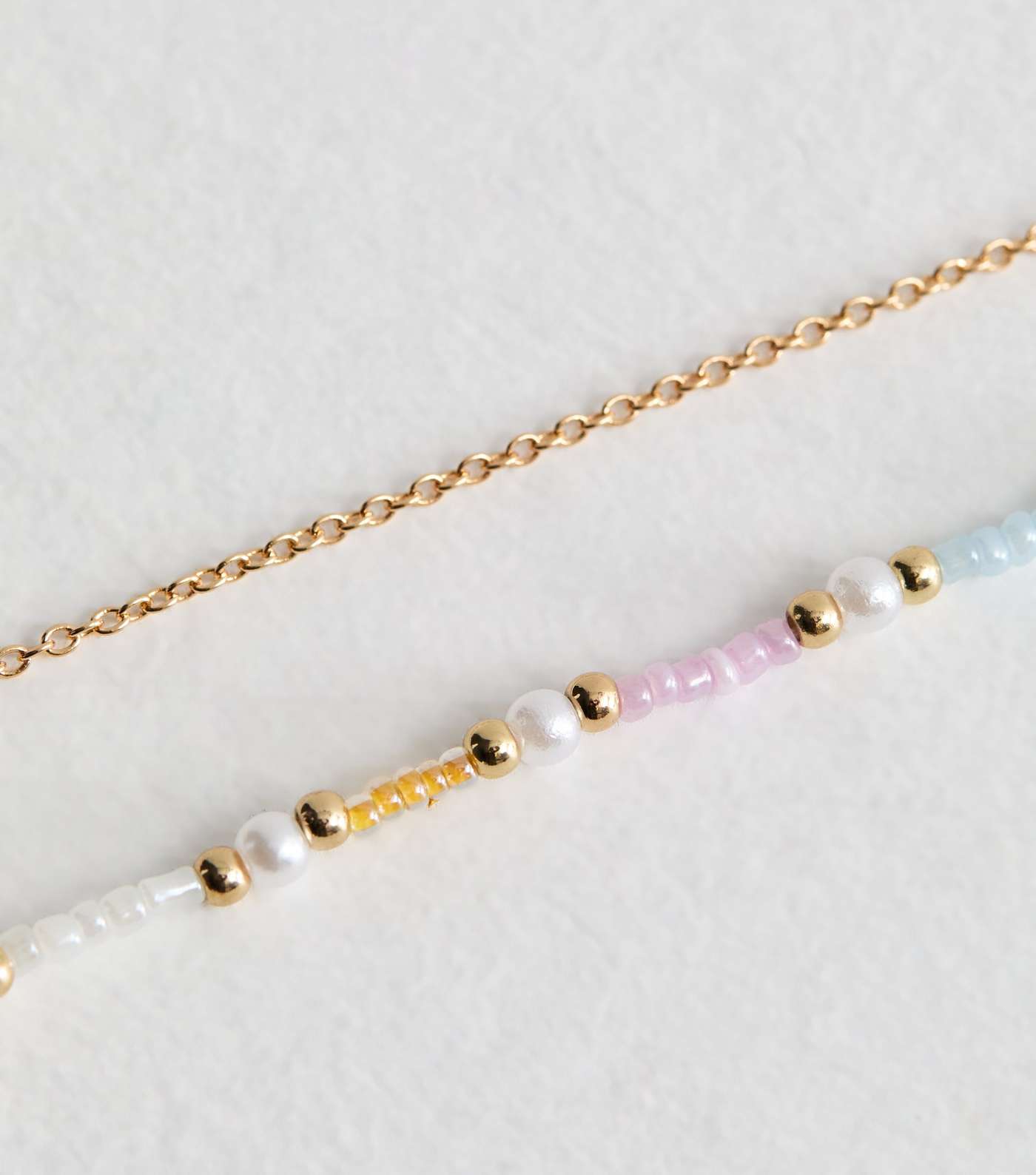 2 Pack Gold and Multicoloured Beaded Anklets Image 3