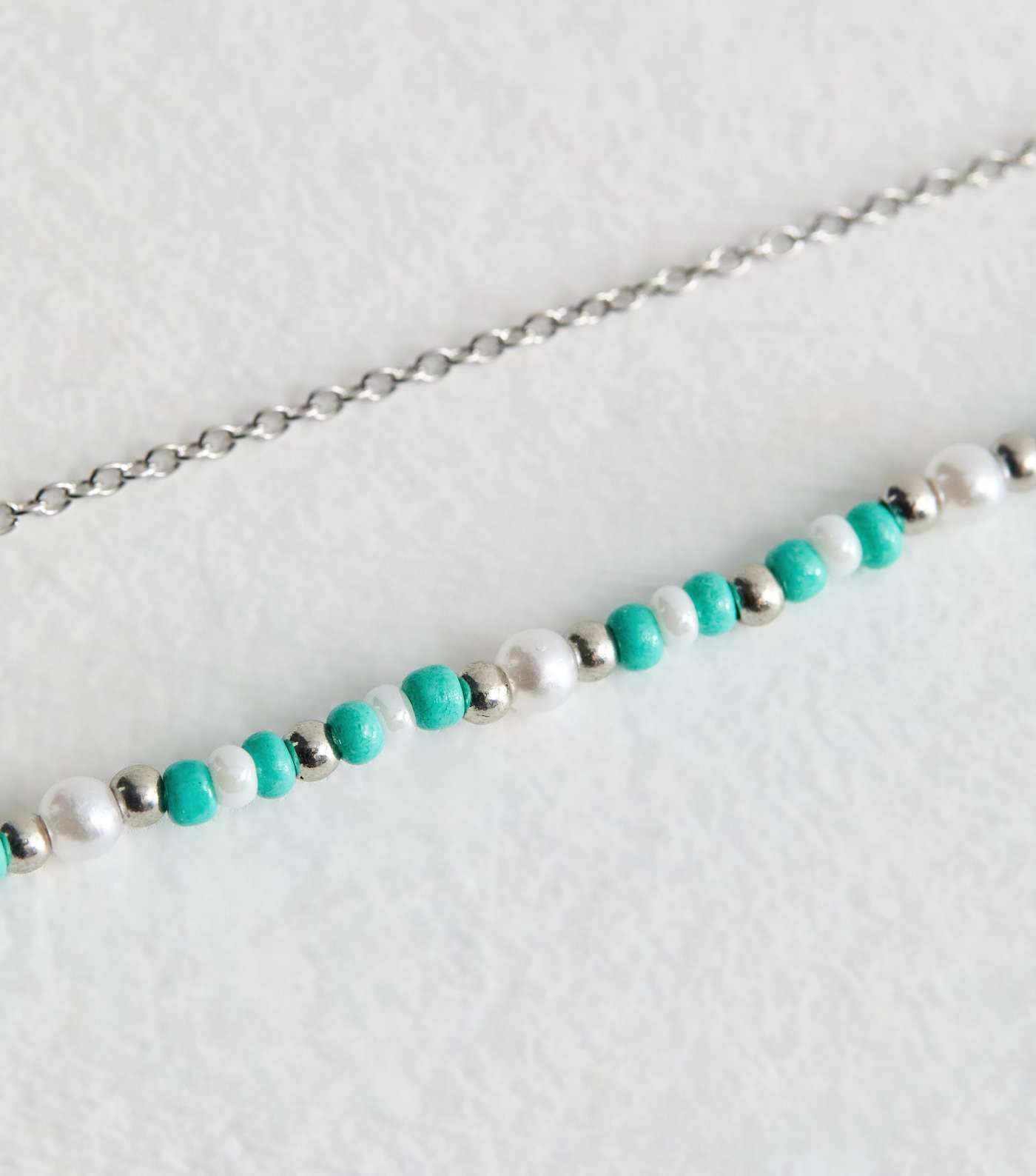 2 Pack Silver and Turquoise Beaded Anklets Image 3