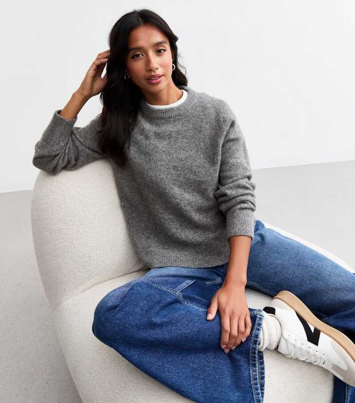 Petite Grey Soft Knit Crew Neck Jumper