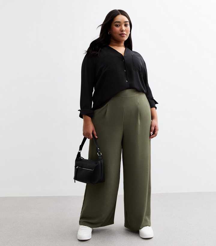 Curves Khaki Green Wide Leg Culotte Trousers