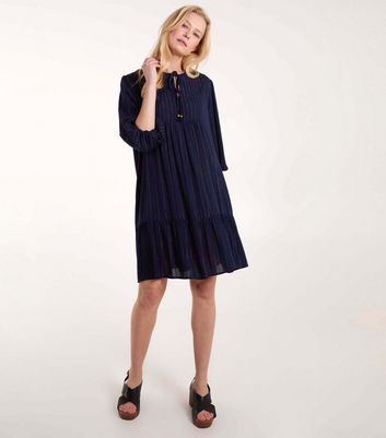 Blue Vanilla Navy Tiered Mini Smock Dress New Look