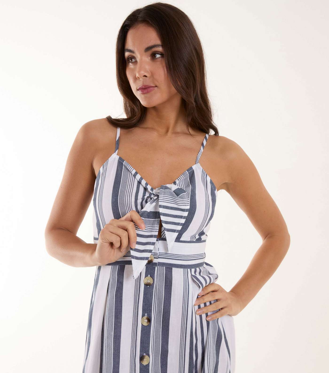 Blue Vanilla White Stripe Tie Front Midi Dress Image 3