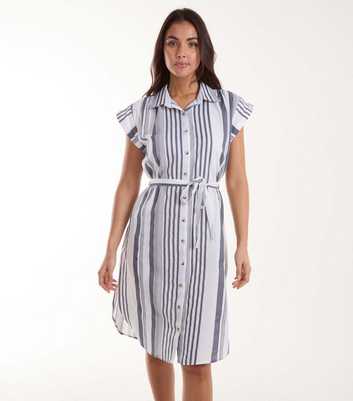 Blue Vanilla White Stripe Belted Mini Shirt Dress