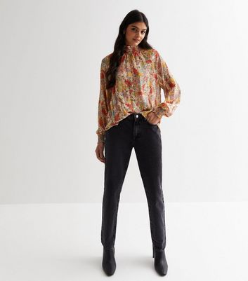 Gini London Multicoloured Floral Shirred Neck Blouse New Look