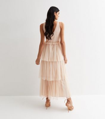 Gini London Pale Pink Beaded Tiered Midi Dress New Look