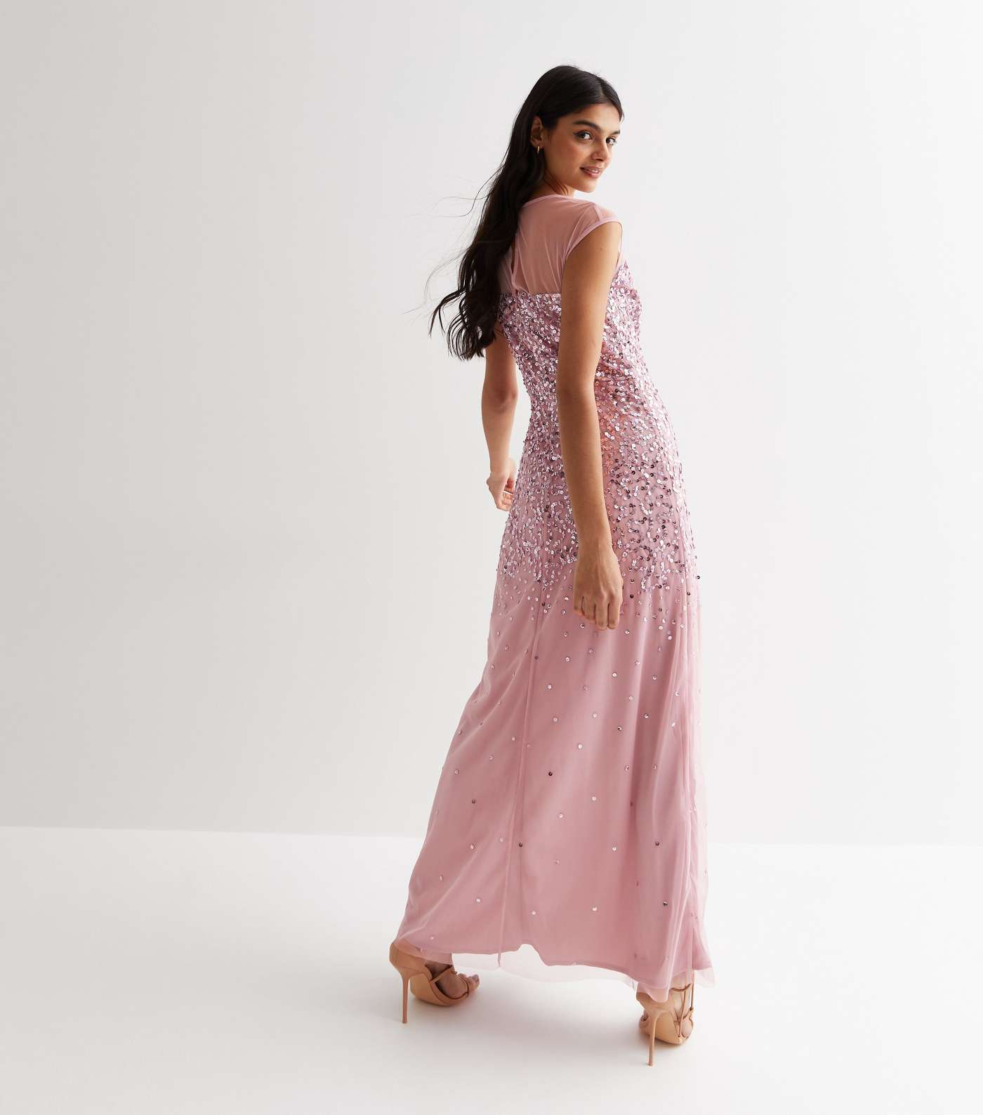 Gini London Mid Pink Ombré Sequin Maxi Dress Image 4
