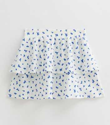 Girls White Ditsy-Floral Crinkle-Textured Beach Skirt 