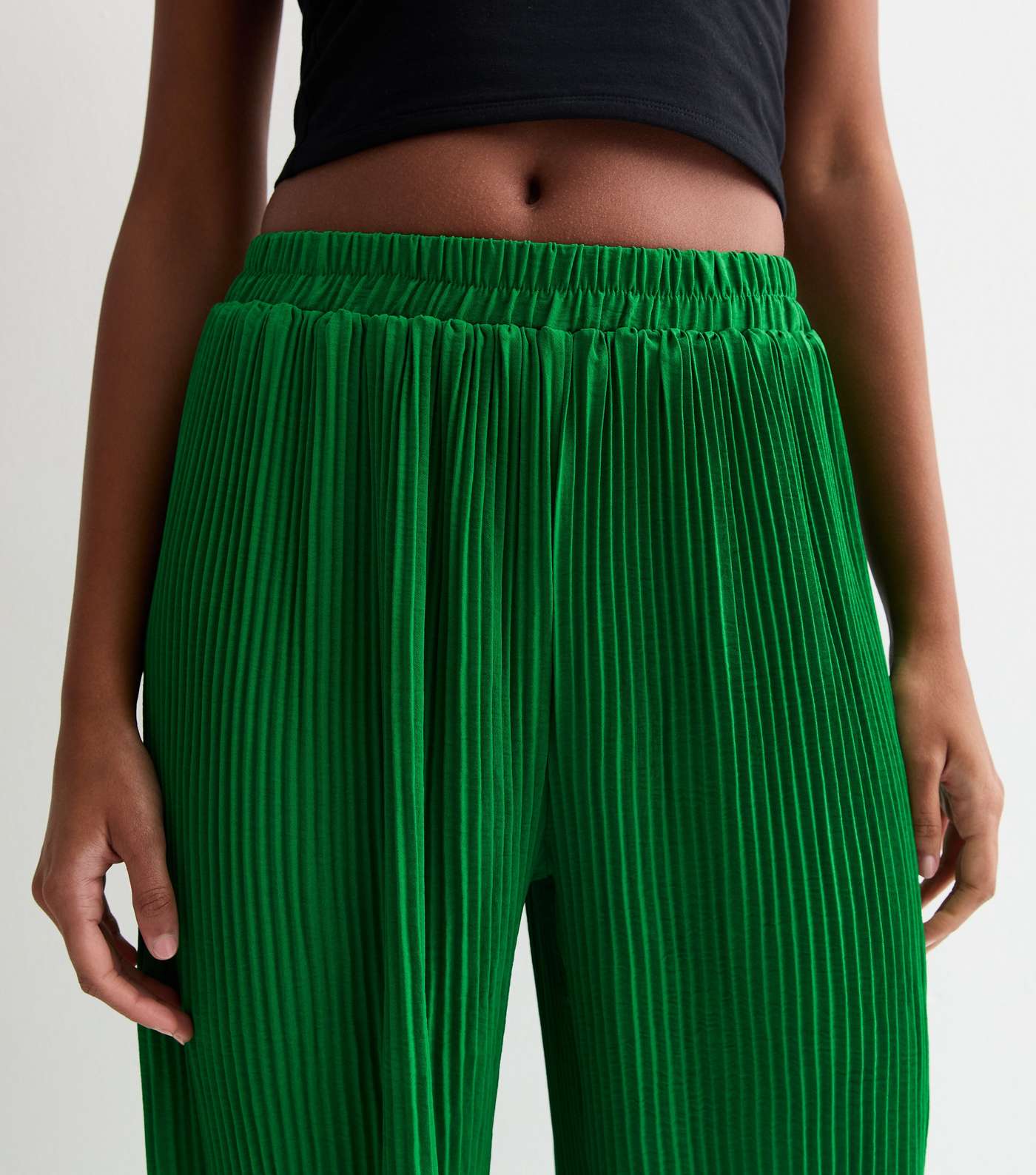 Gini London Green Plissé Wide Leg Loungewear Trousers Image 2
