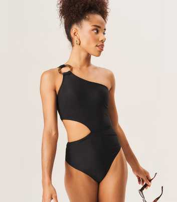 Gini London Black One-Shoulder Cutout Swimsuit 