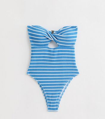 Gini London Blue Striped Textured Swimsuit | New Look