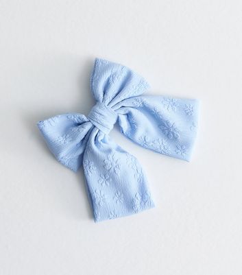 Pale Blue Textured Bow Hair Slide New Look