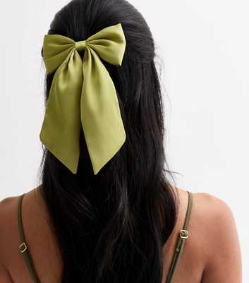 Olive Satin Bow Hair Slide