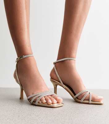 Gold Diamanté Embellished Stiletto Sandals