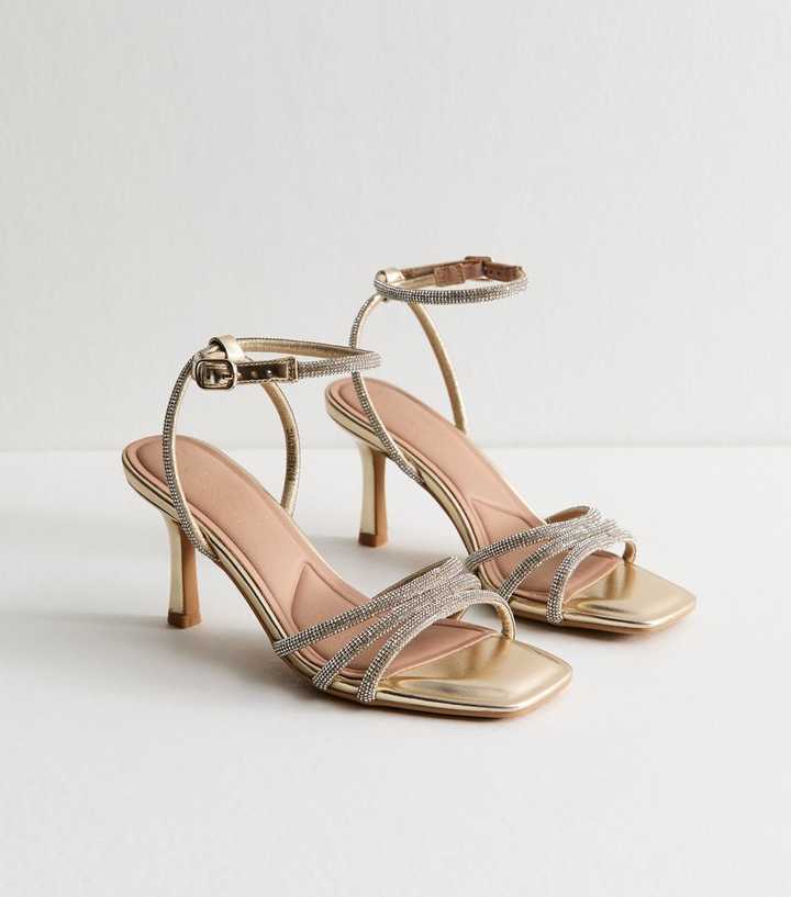 Gold Diamanté Embellished Stiletto Sandals