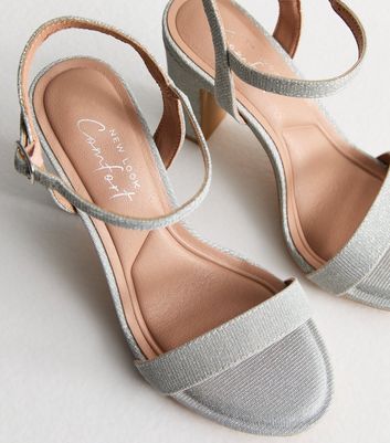 Wide Fit Silver Part Shimmer Block Heel Sandals