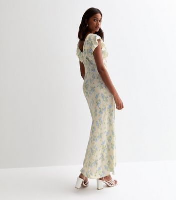 Cream Ruffled Floral Print Maxi Dress New Look