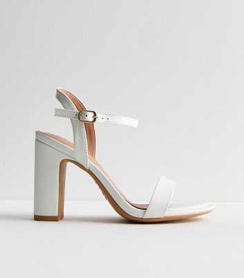 Wide Fit White 2 Part Leather Look Block Heel Sandals 